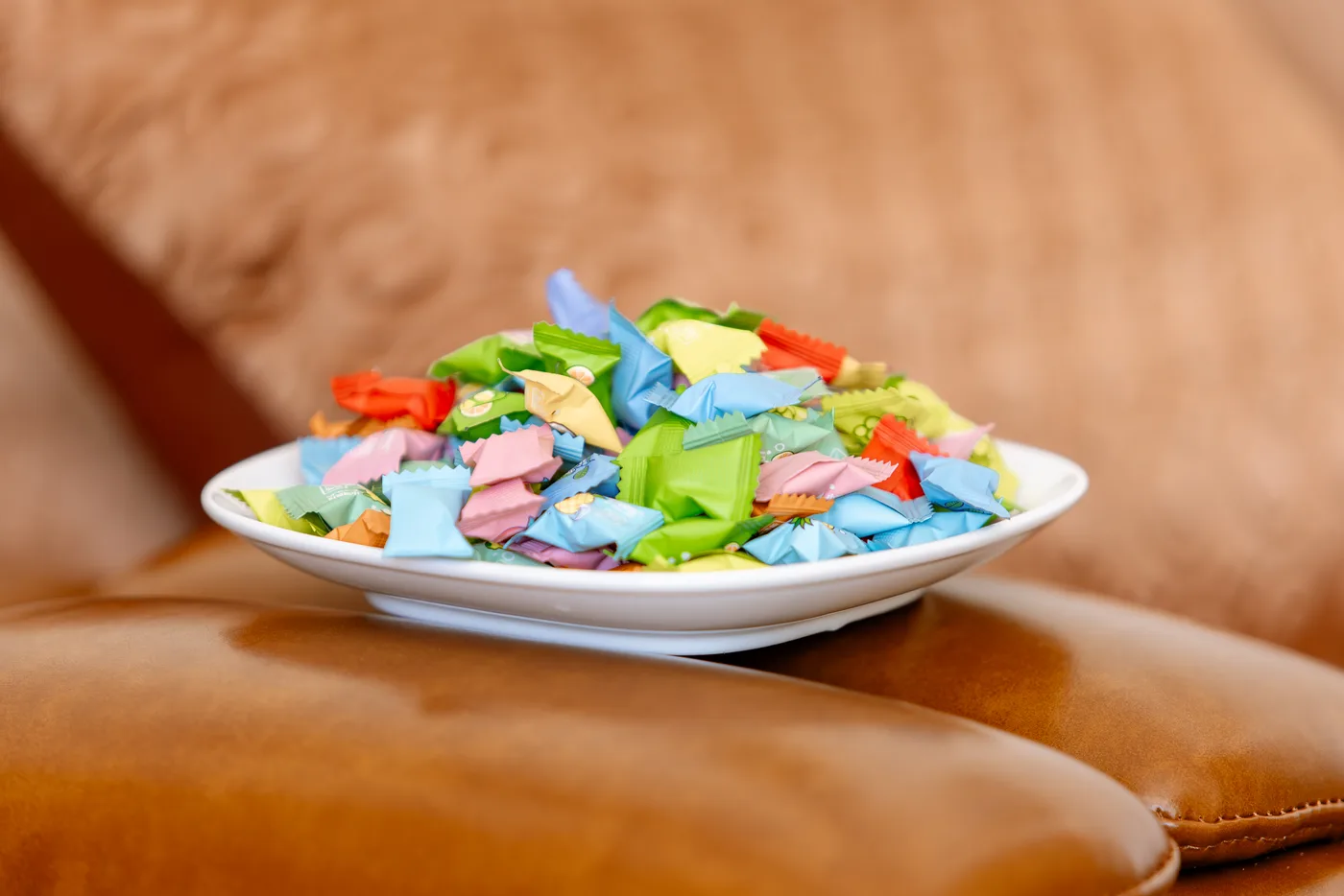 A colourful dish of sweets in the spa lounge